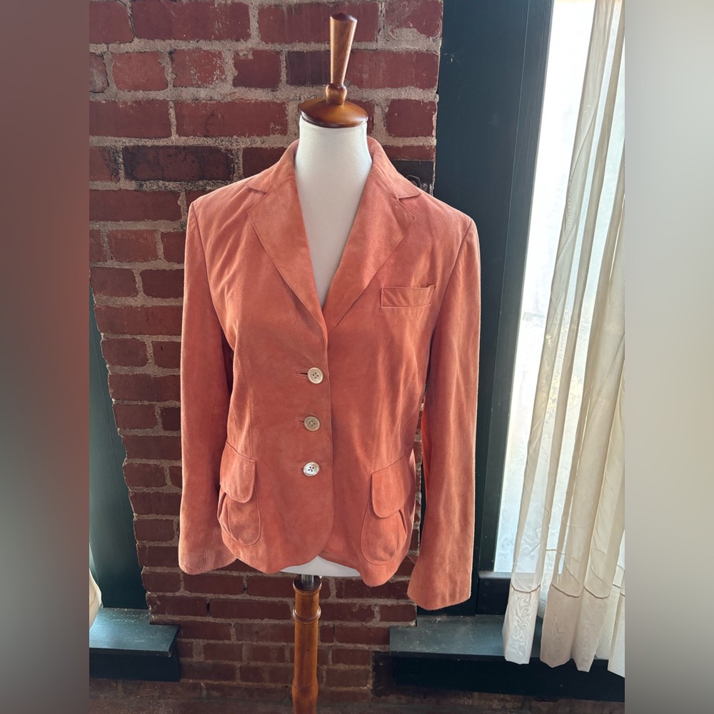 Ann Taylor Coral Suede Three-Button Blazer